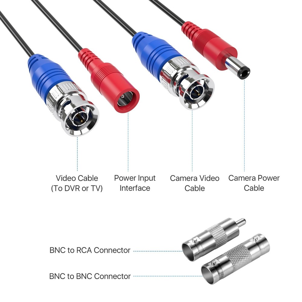 ZOSI Security Camera Cable 60FT DC Power BNC RCA Connector Surveillance wire