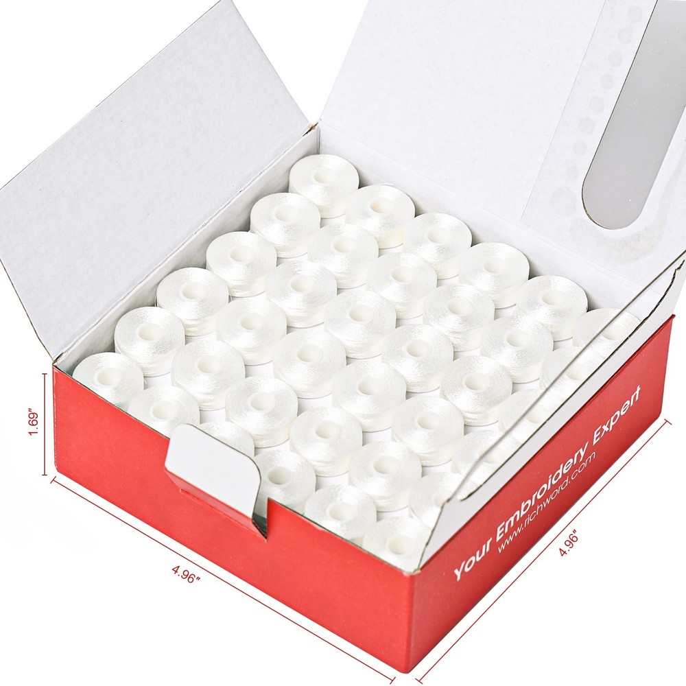 Prewound Bobbins White Sideless 144 PCS Size L SA155 75D/2 Polyester Thread