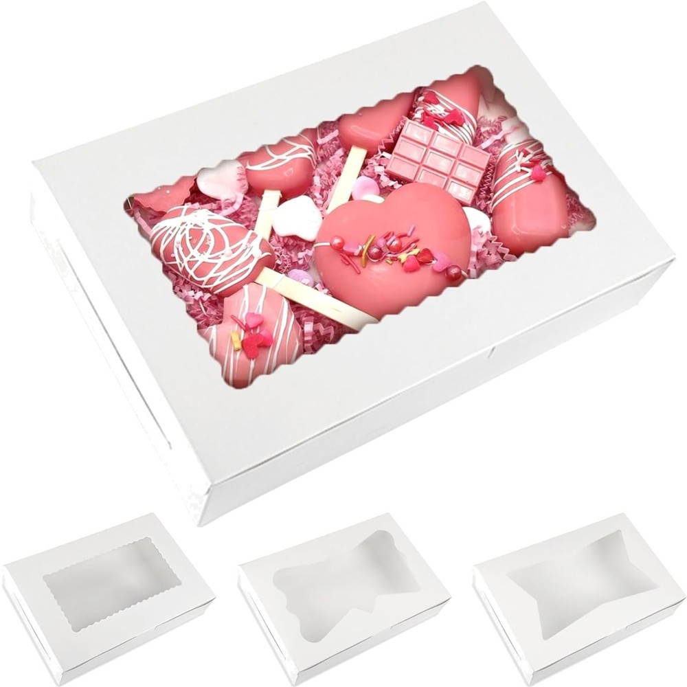 48pcs Bakery Boxes,12x8x2.5 Inches Cookie Boxes with 3 Style Window for Choco...