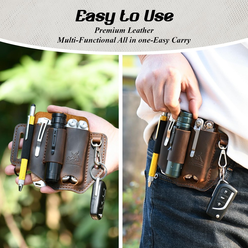 Leather Multitool Sheath | Handmade Stitched Belt Organizer for EDC Tools
