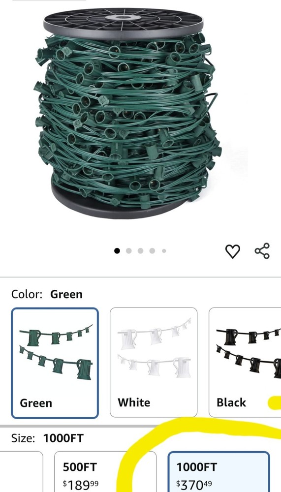 1000FT C9 Outdoor String Light Stringer, E17 Light Socket 12" Spacing, C9 Chr...