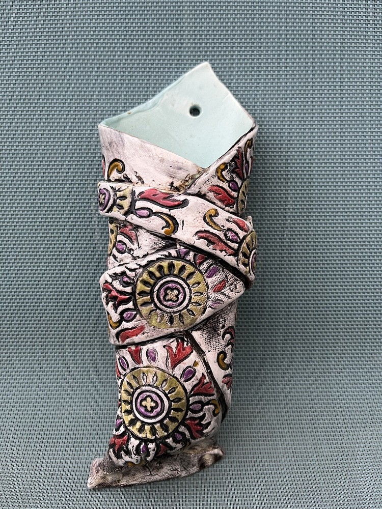 Handcrafted Studio Art Pottery Wall Pocket Vase Signed