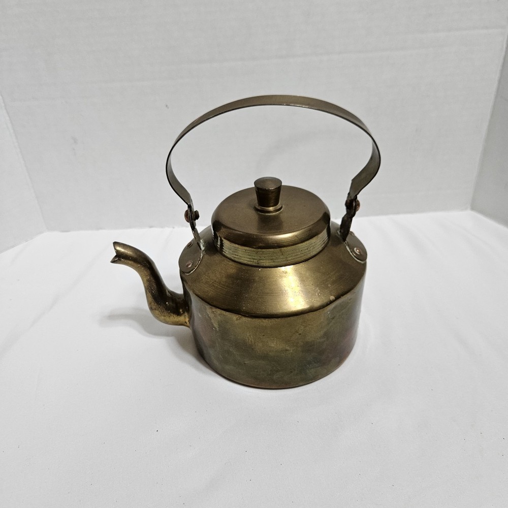 Vintage Brass Kitchenware Tea Kettle Pot Original Old Hand Crafted