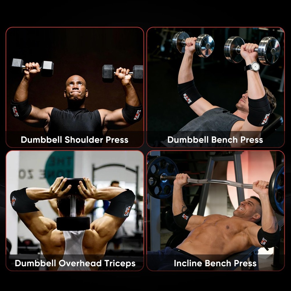 Weightlifting Elbow Wraps, 1 pair 47" Black Adjustable Compression Straps Elb...