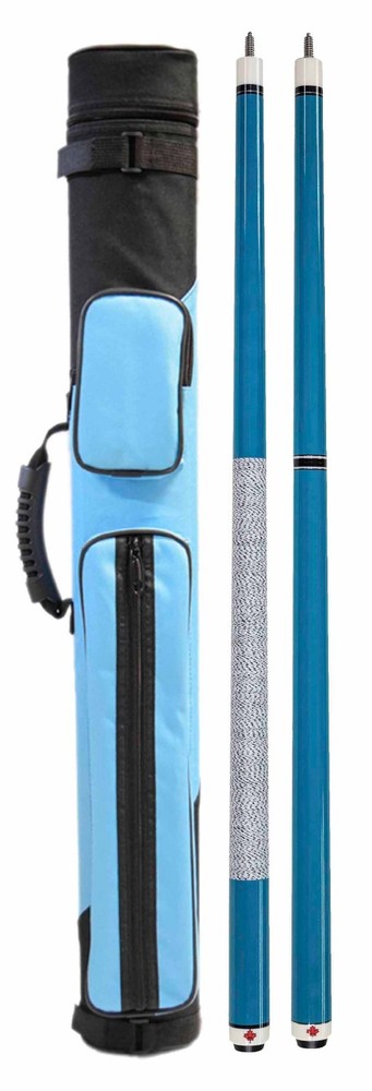 Package Set - Sky Blue Play Pool Cue, Break Jump Cue & 2x2 Case.