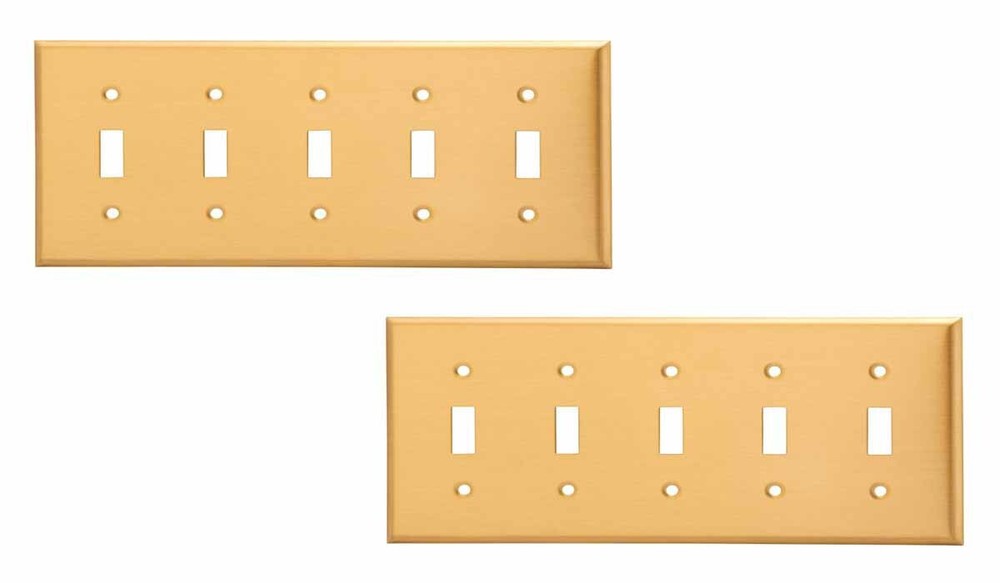 2 Switch Plate Brushed Solid Brass Five Toggle | Renovator's Supply