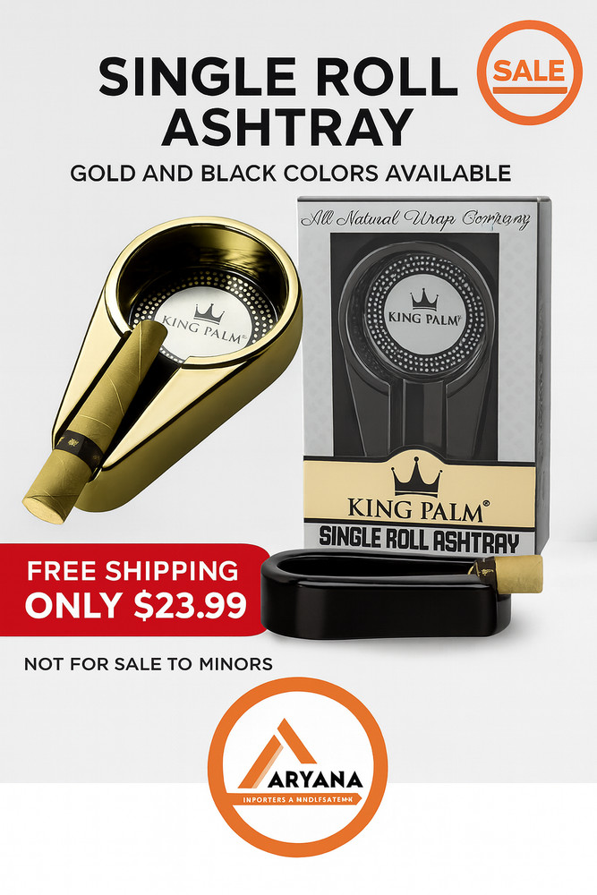 King Palm Single Roll Ashtray – Gold & Black Available