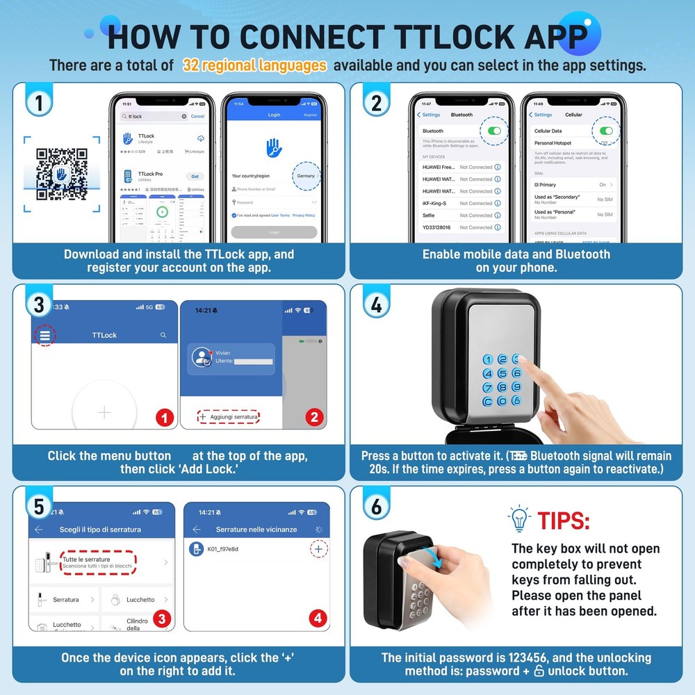 Smart Key Lock Box - Bluetooth Electronic Lock Box for Keys, Wall Mount Digit...