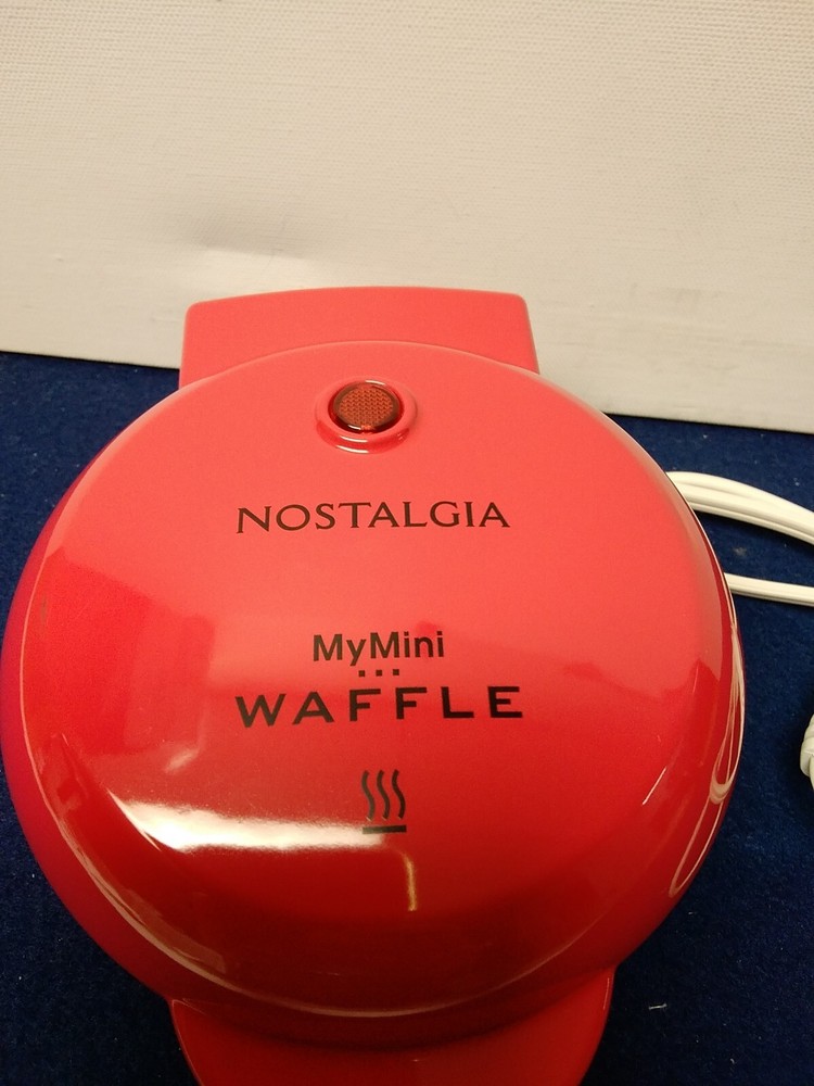 Nostalgia MyMini Waffle Maker Red 5 Inch Non-Stick Compact Size
