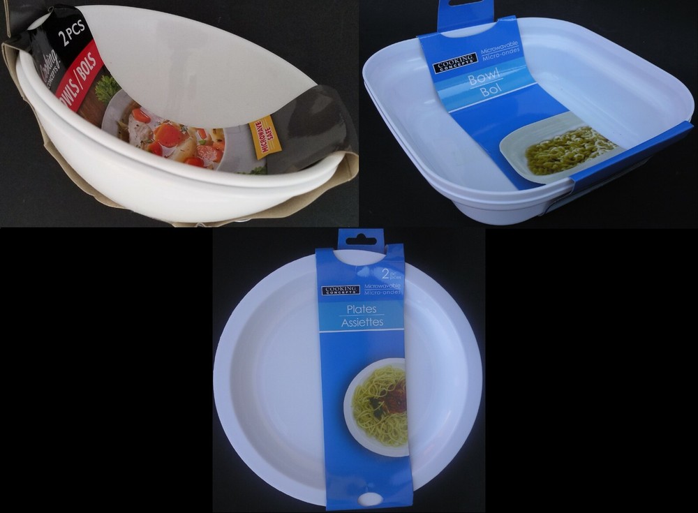 Microwave Dishes White Plastic Select: Plate or Bowl