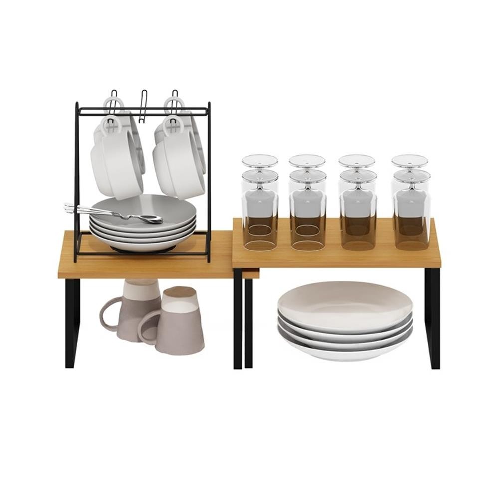 Pemberly Row Stackable Kitchen Counter Shelves in Set of 2 Beech