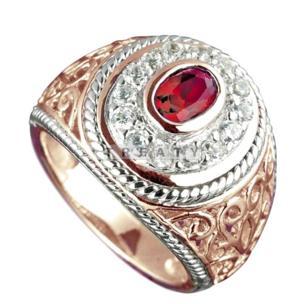 Garnet Oval Cut With 14K Solid Gold Ring For Men's #331