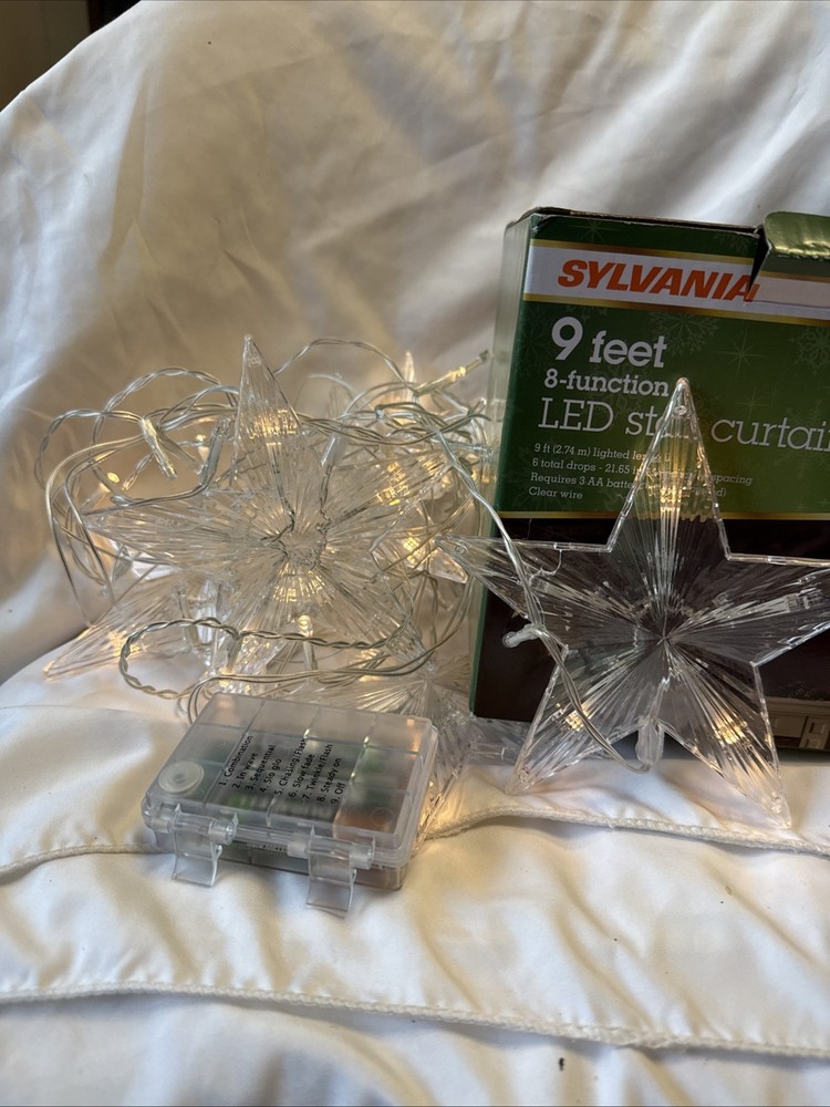 Sylvania 9 Feet 8- Function LED Star curtain Lights NEW