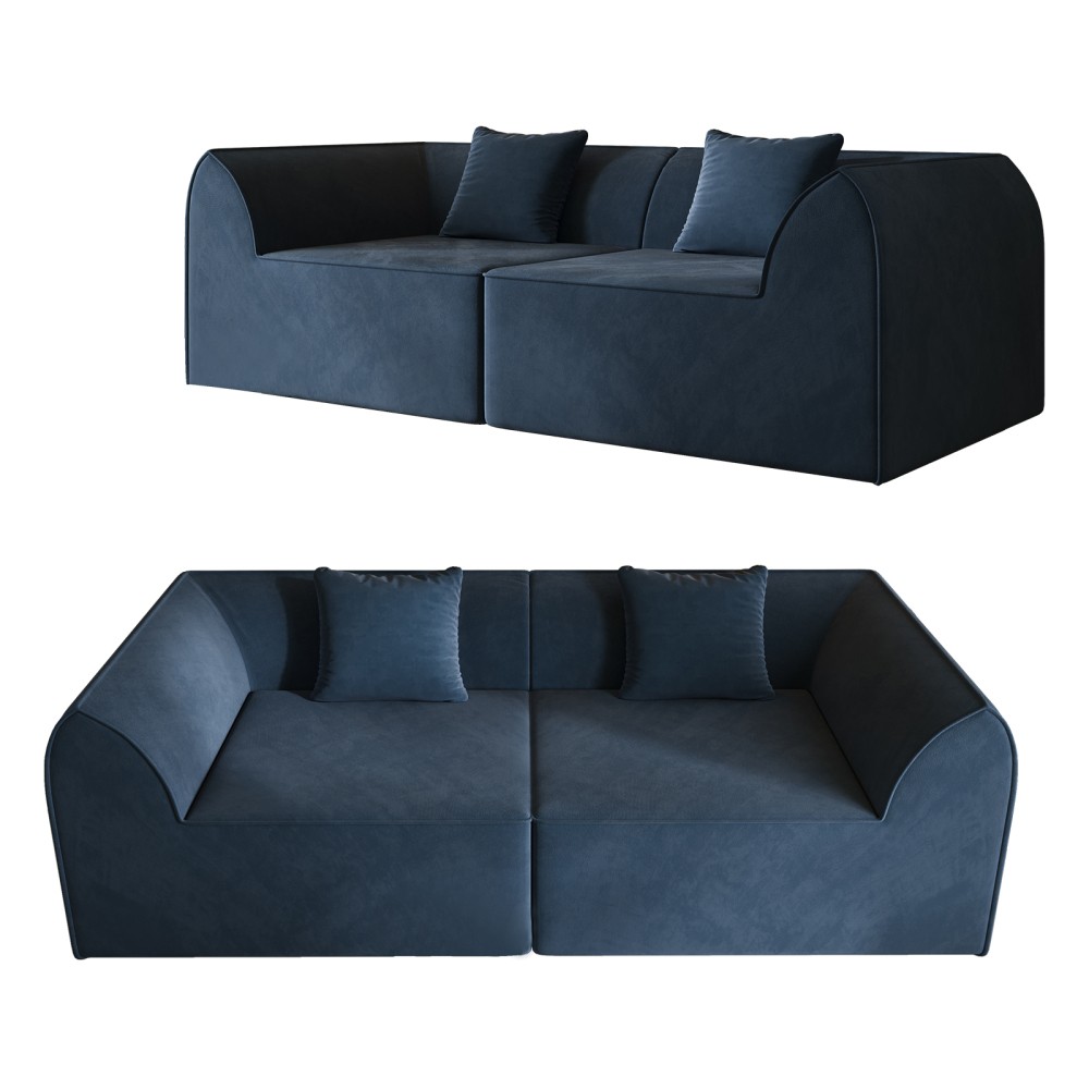 Compressed Memory Foam Sofa w/ Rectangular Pillow 2-Seater Daybed Blue