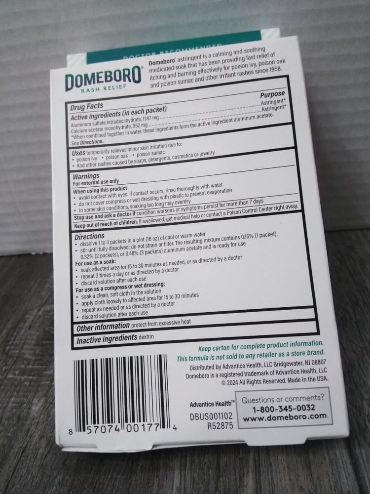 Domeboro RASH RELIEF 12 Powder Packets each ( 2pk bundle)