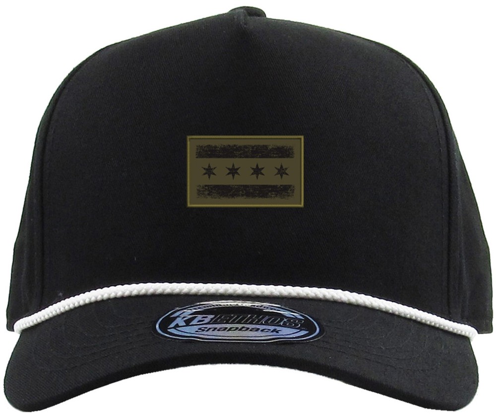 Chicago Flag Patch Olive Green Rope Snapback Constructed Black