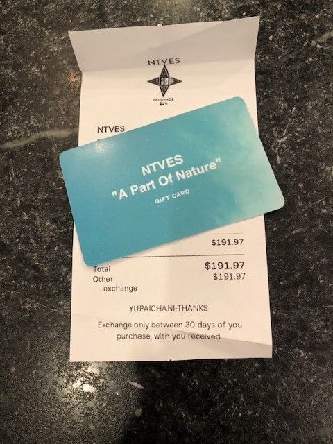 NTVES Gift Card $191.97