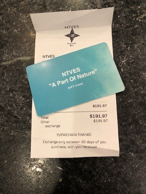NTVES Gift Card $191.97