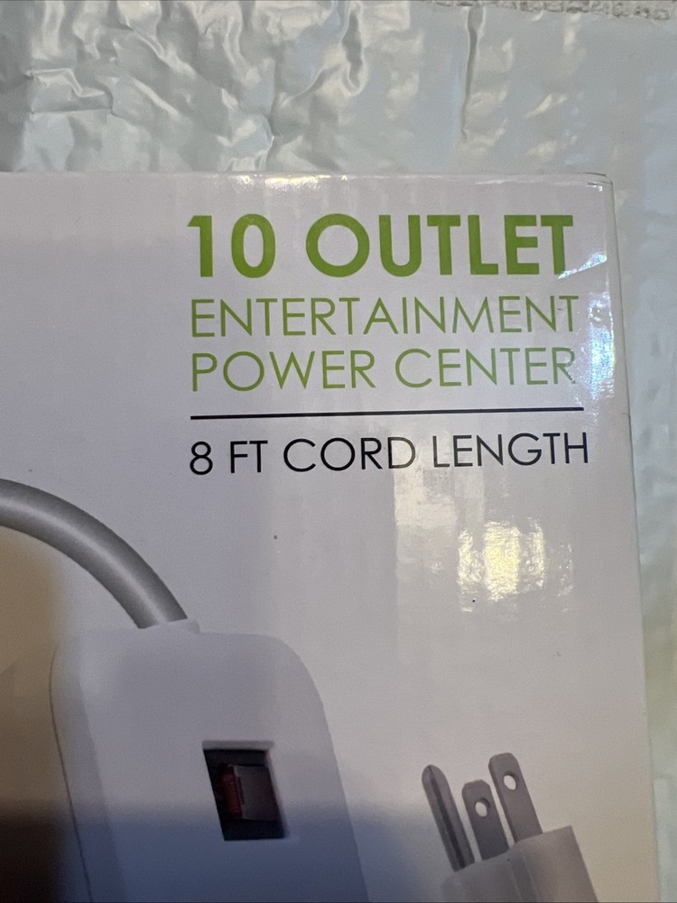 10 Outlet Surge Protector, 8 FT, White