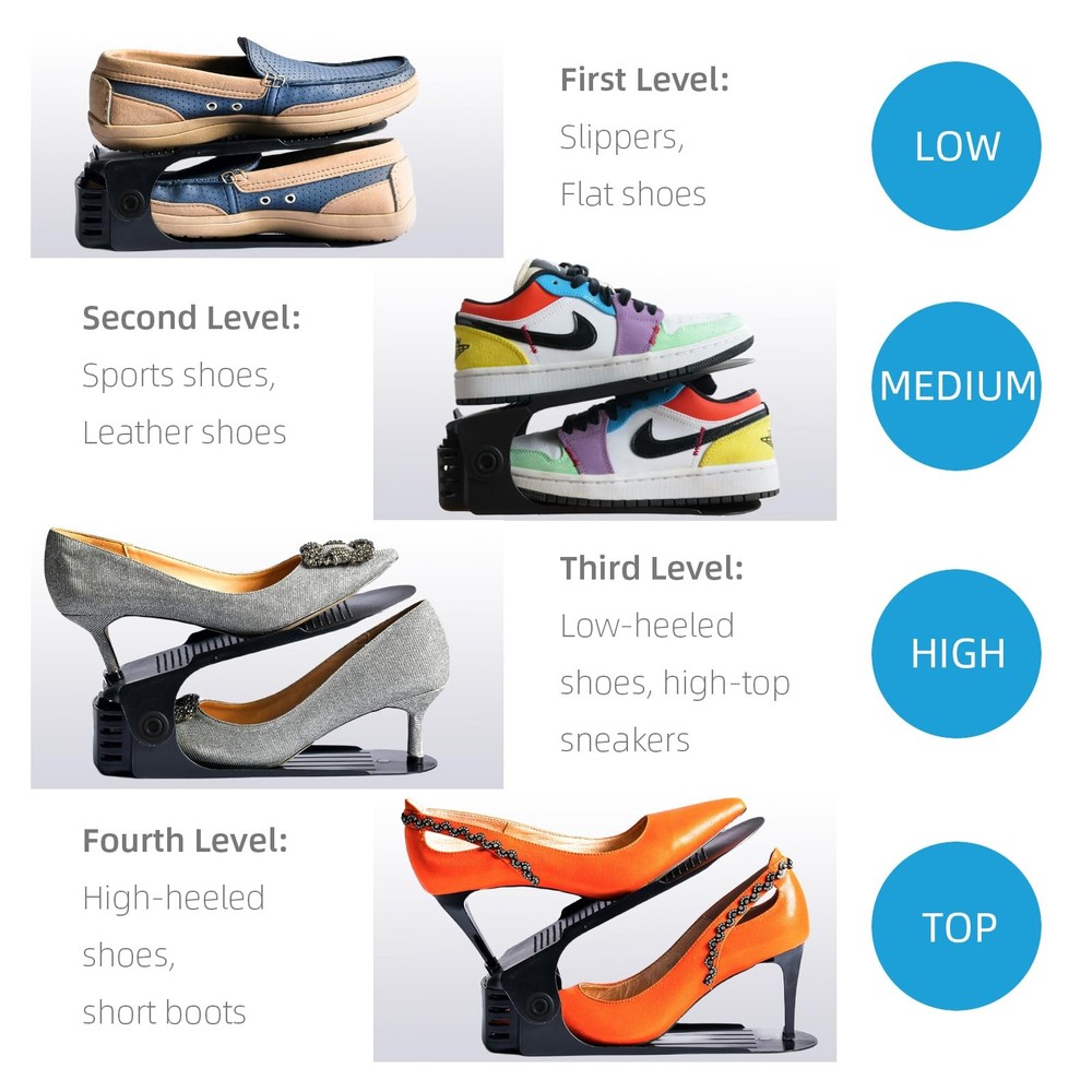 Shoe Slots Organizer 24PCS Adjustable Double Layer Stack Shoe Rack 50% Space-...
