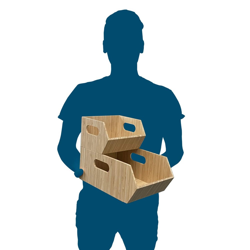 Bamboo Storage Bins for Bathroom Cabinet Organizer, 2 PC Stackable Set, Holds...