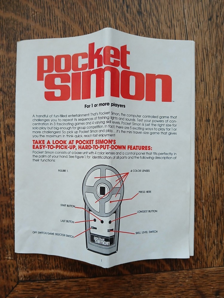 Milton Bradley Electronics 1987 Pocket Simon Game - Tested