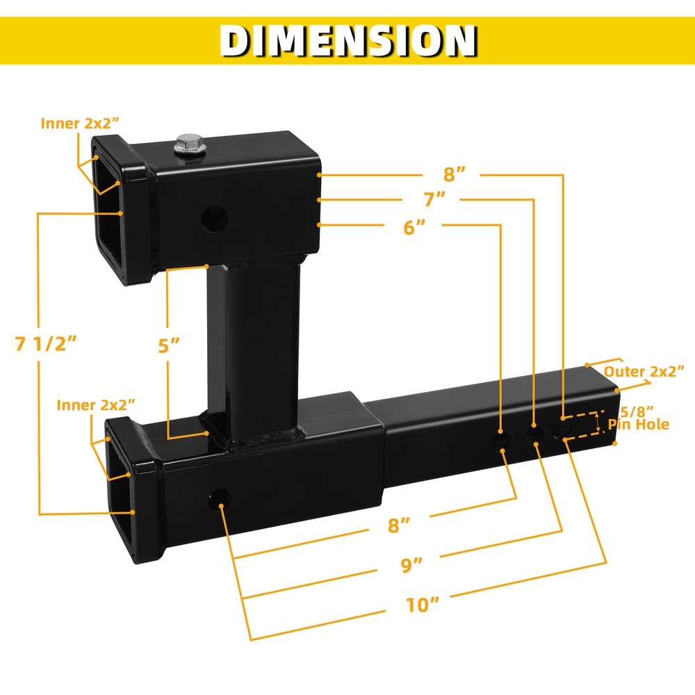 Dual Hitch Receiver 2" Trailer Double Post Extension Riser Adapter Extender
