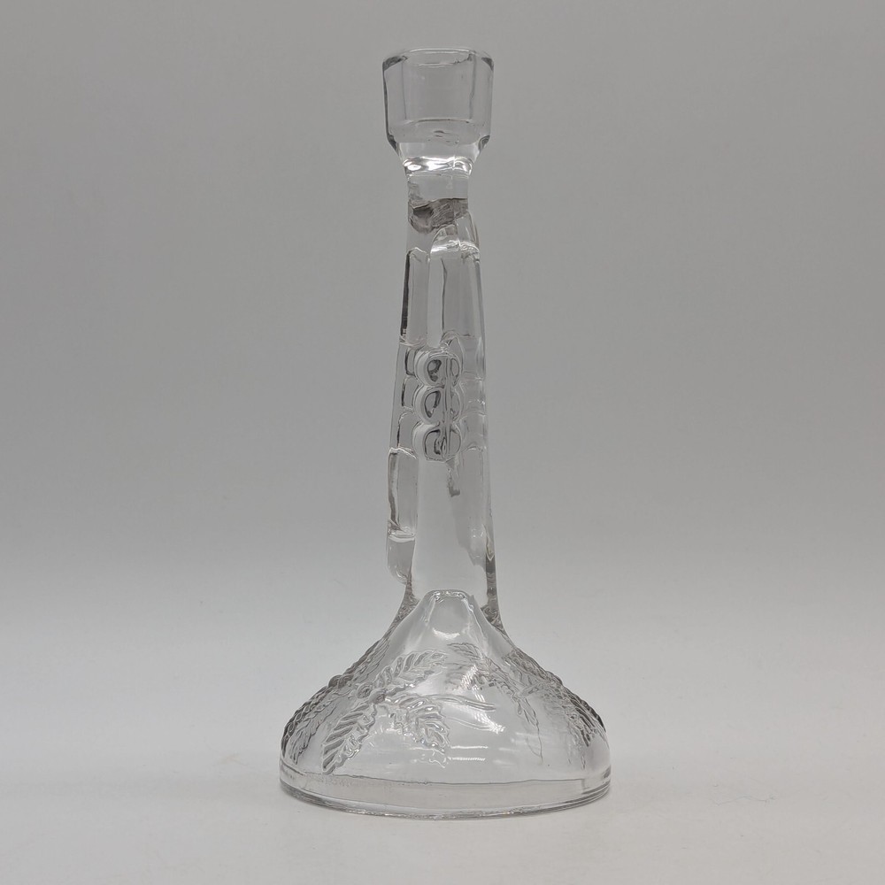 Bugle or Trumpet shaped clear glass candlestick holder solid with leaf imprint