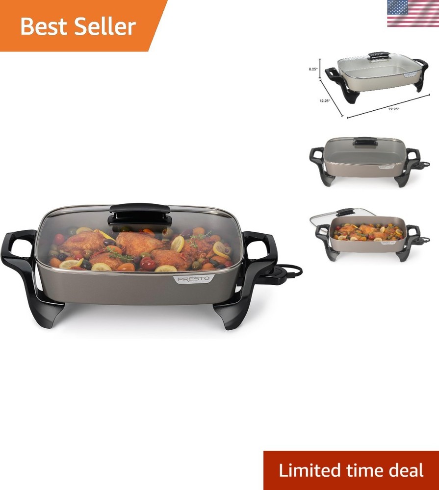 16-Inch Grey Ceramic Electric Skillet: Versatile & Programmable Cooking Solution