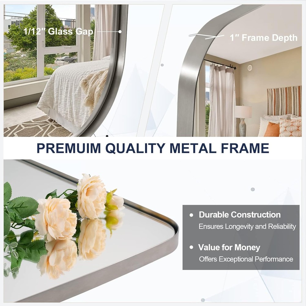 Brushed Nickel Oval Vanity Mirror 24x40 Modern