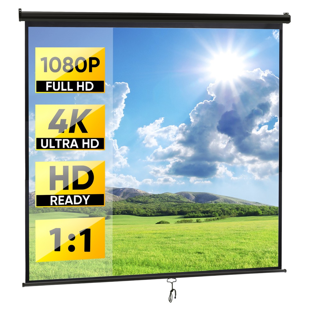 120" 1:1HD Diagonal Dimension Pull Down Projection Screen HD Movie Theater Black