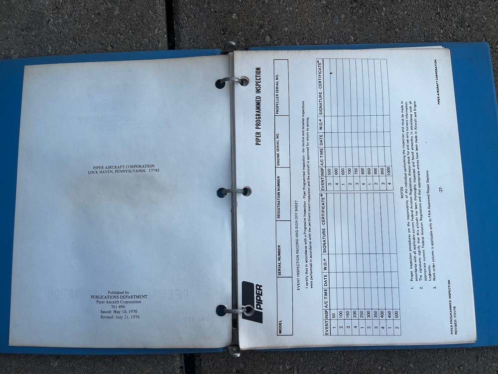 Piper Flite LinerProgrammed Inspection 761-496 Original