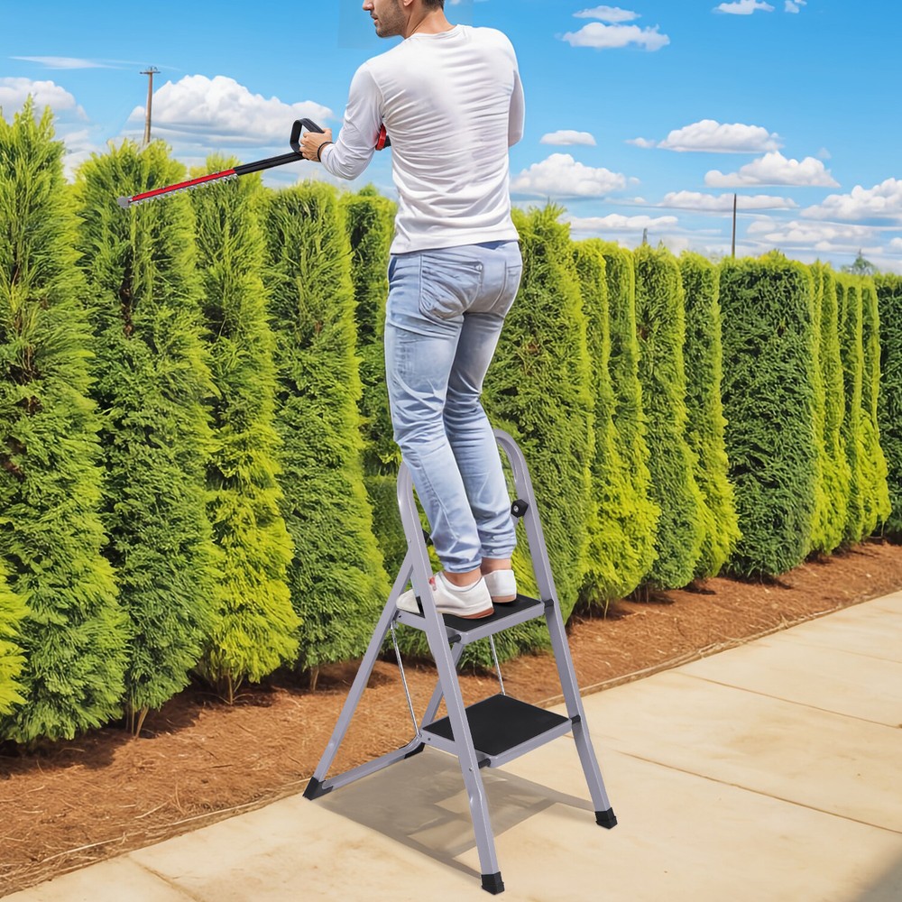 2 Step Ladder Folding Step Stool with Convenient Handgrip Handle 380 lbs Gray