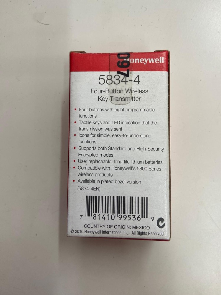 Honeywell 5834-4 4 Button Remote Control - Black