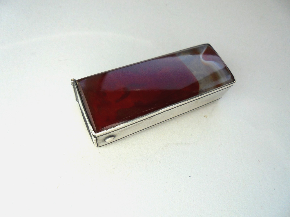 Antique Silver Agate Vesta Case