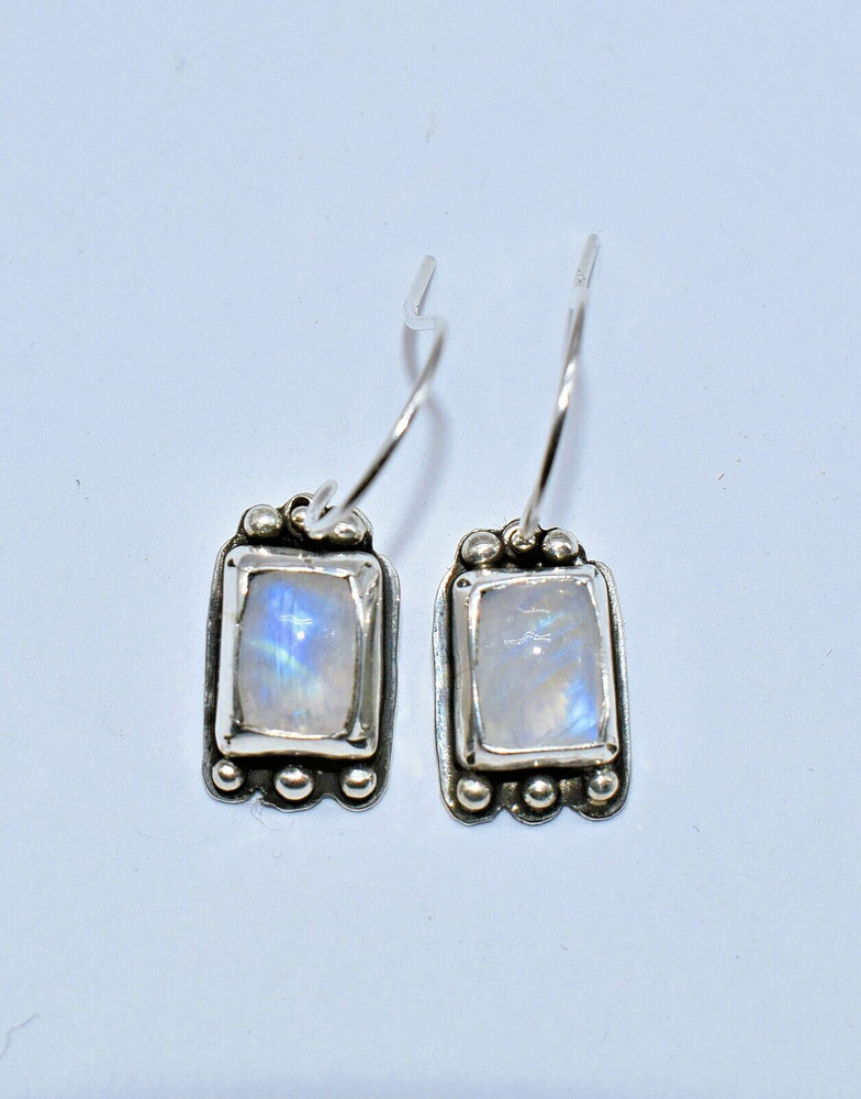 Rainbow Moonstone Sterling Silver Drop/Dangle Earrings by Ryan Schoolfield