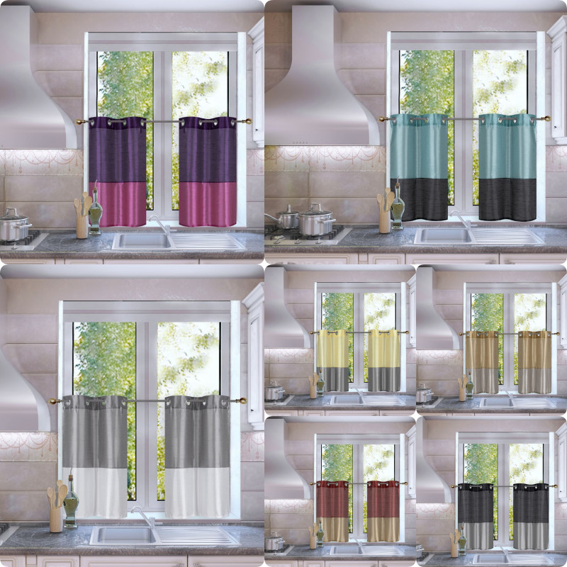 1 SET SHORT WINDOW CURTAIN  SMALL KITCHEN TIER PANEL 2-TONE LINED PRIVACY 36" L