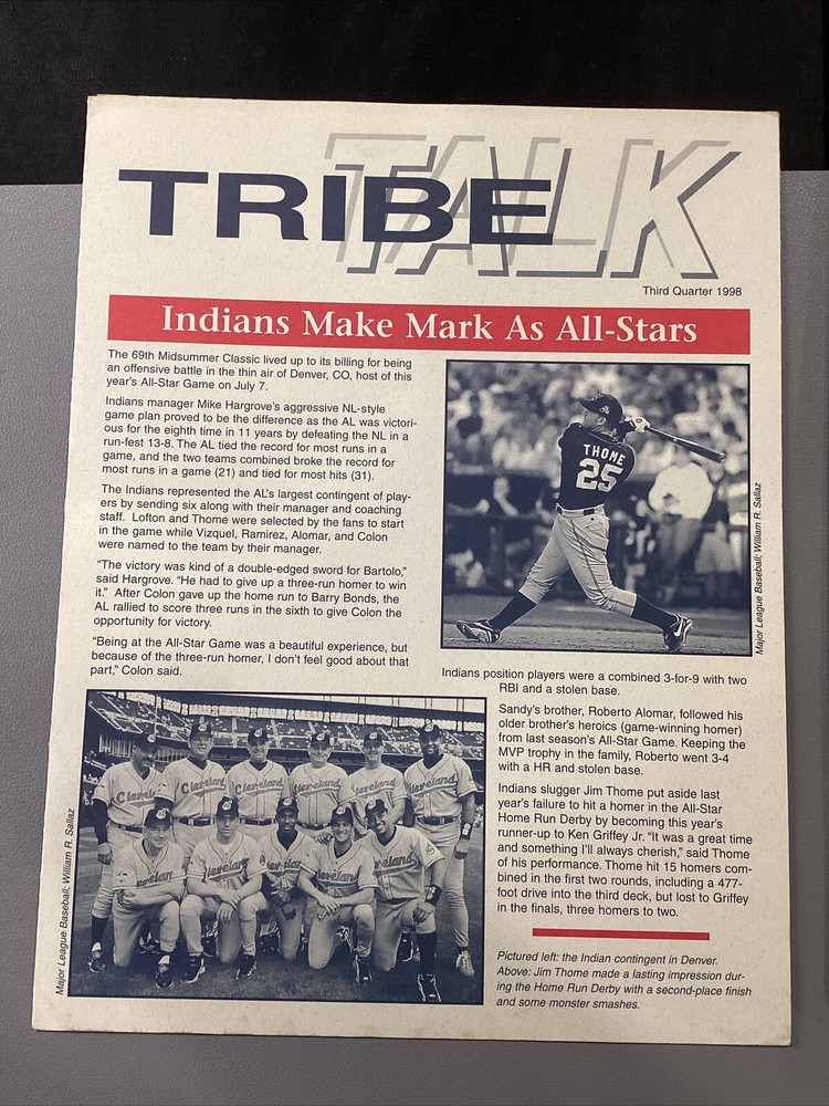 1998 Cleveland Indians Tribe Talk Baseball Information Fold Out Program Mailer