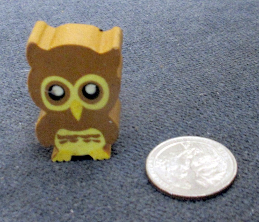 2 Baier Schneider Rubber Owl Erasers - 1¼" tall