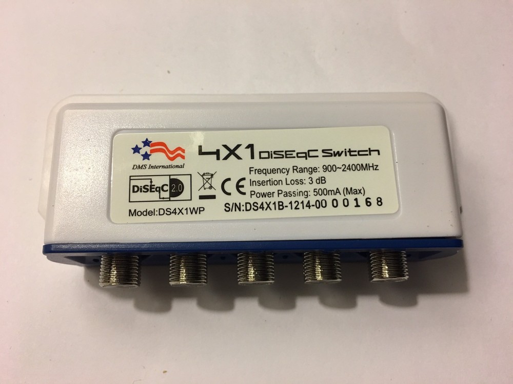 DISEqC Switch: 4 LNBs In, 1 Output, Protocol 2.0, Model: DS4X1WP