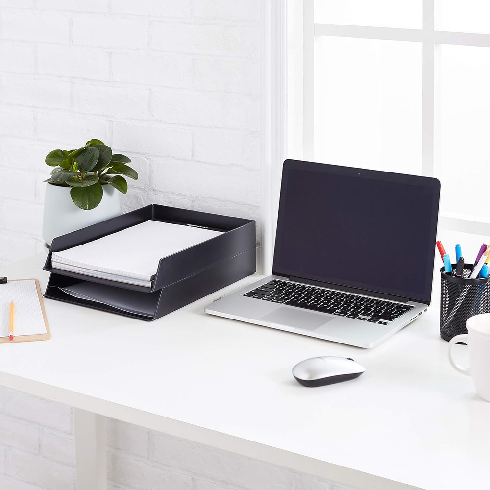 Rectangular Plastic Desk Organizer, Letter Size Tray, 2-Pack, 9.7 X 2.2 X 13 Inc
