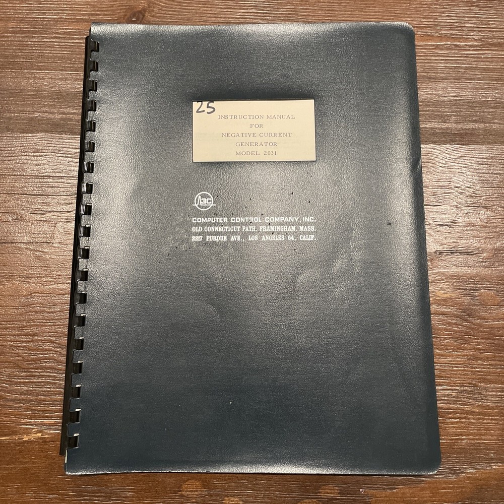 Computer Control Company 2031 Negative Current Generator Instruction Manual
