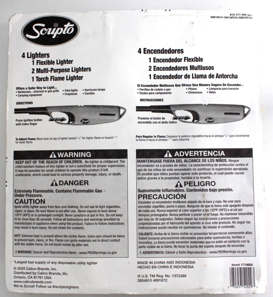 4 - SCRIPTO Multi-Purpose Flex TOURCH FLAME Lighters Mixed Colors New