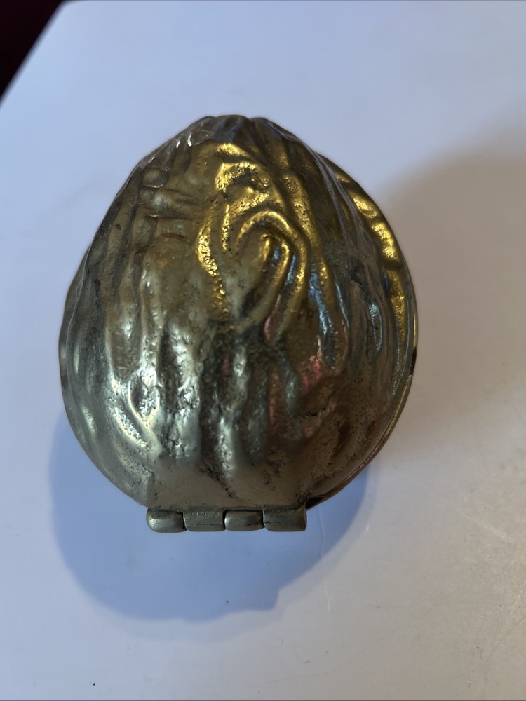 Vintage Walnut Shaped Solid Brass Nut Cracker Hinged Large 5” & Heavy Duty EUC