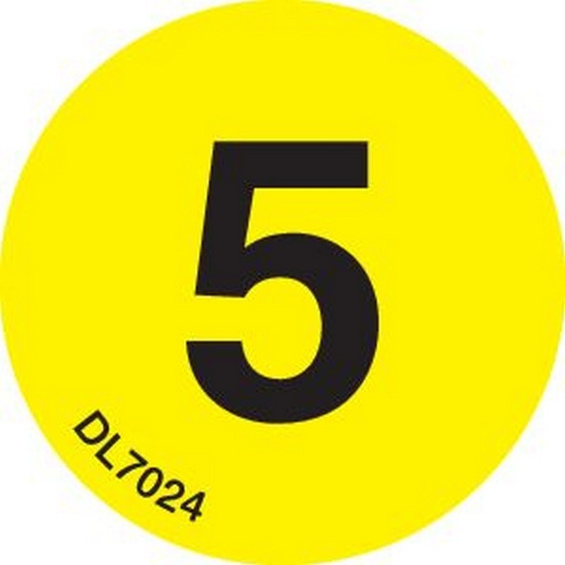 1" Diameter number 5 circle labels (500 per Roll)