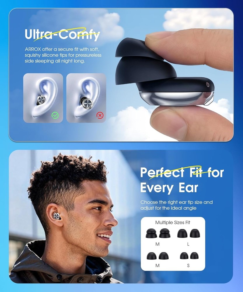 ARROX Adjustable Ear Plugs 13-45dB 3 Modes Silicone Reusable 4 Sizes