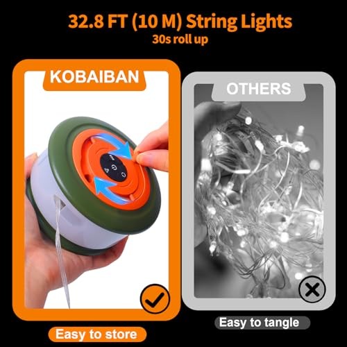 Camping String Lights, Rechargeable Tent Lights String with 6 Lighting Modes,