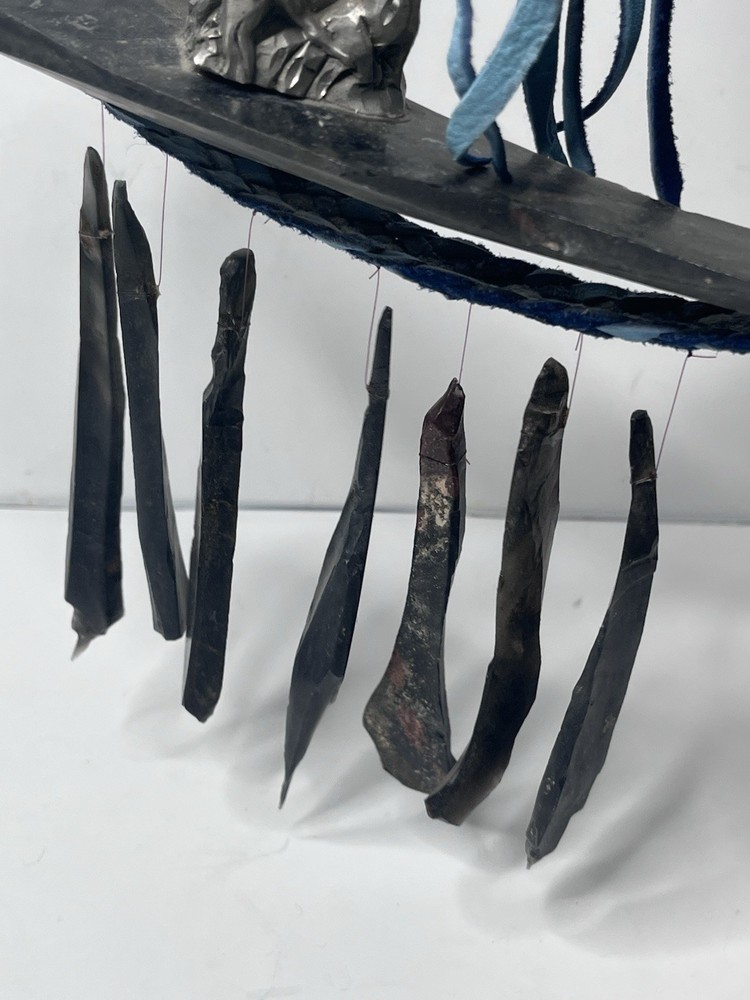 Handmade Obsidian Blue Braided Leather Strap Mental Eagle Windchime