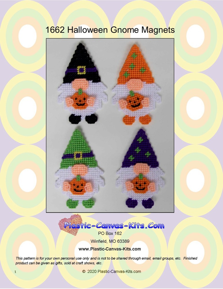 Halloween Gnome Magnets- Plastic Canvas Pattern or Kit