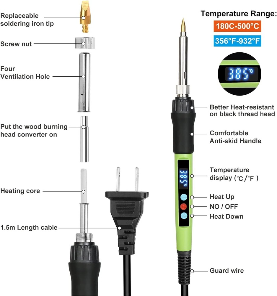 Wood Burning Pen Tool - Adjustable Temp Switch, LED Display, Multifunctional Kit